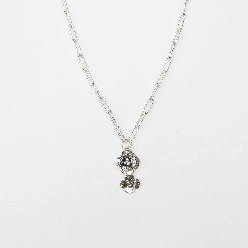 women's diamond choker necklace -Double Dogwood Drop on Oval Chain Necklace