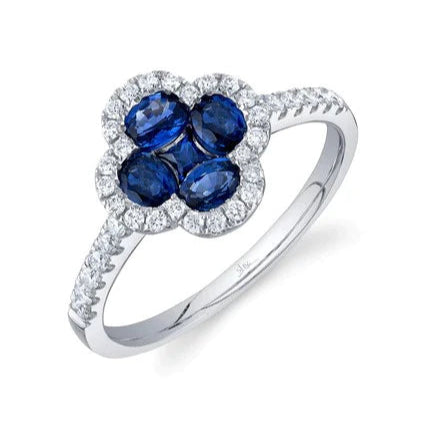 colored gemstone engagement rings for women -Shy Creation Diamond and Sapphire Clover Ring