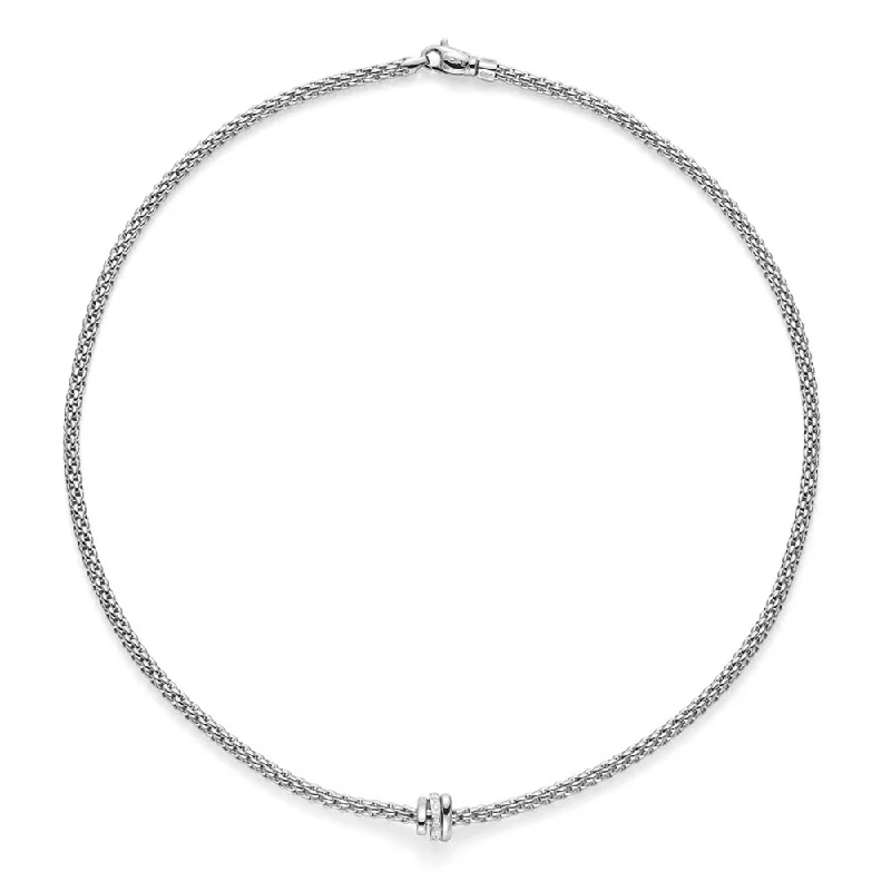 women's dainty necklace -Prima 18ct White Gold Necklace With Diamond Set And Plain Rondels