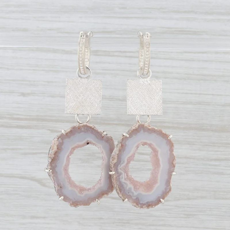 women's wedding earrings -New Nina Nguyen Hoop Charm Drops Earrings Sterling Silver Geode Slice Statement