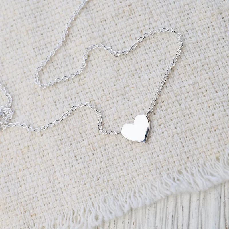 women's trendy necklace -Flat Heart Necklace - Sterling Silver