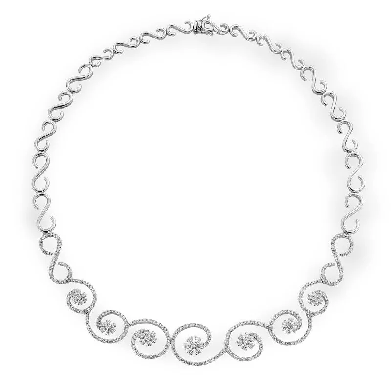 women's custom name necklace -18ct White Gold Diamond Swirl Link Necklace