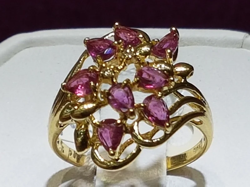 women's personalized ring -Floral Vine Ruby Ring (14K)