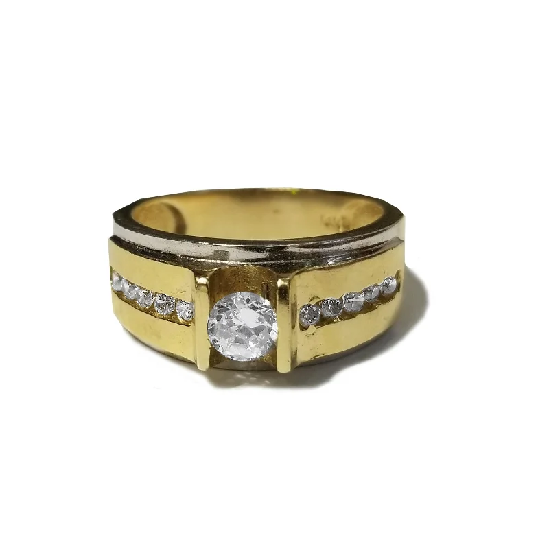 women's antique ring -9 CZ Crystals Two-Toned Gold Ring (14K)