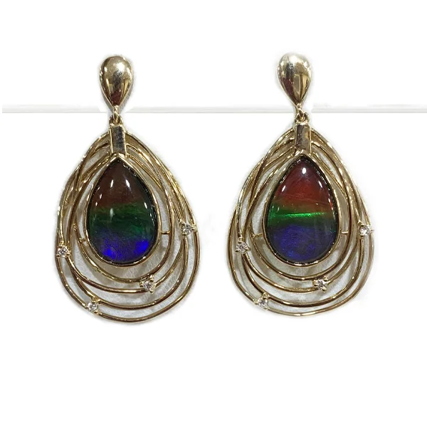 women's gemstone earrings -14K Gold Ammolite Earrings