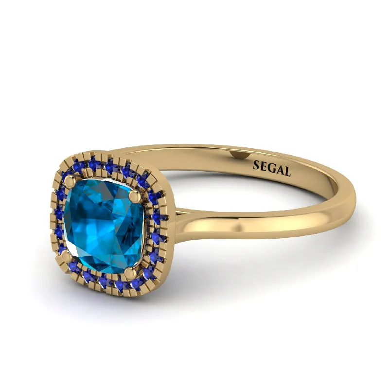 rose gold engagement rings with diamonds for women -Vintage Classic Halo Cushion Blue Topaz Ring - Skylar No. 513