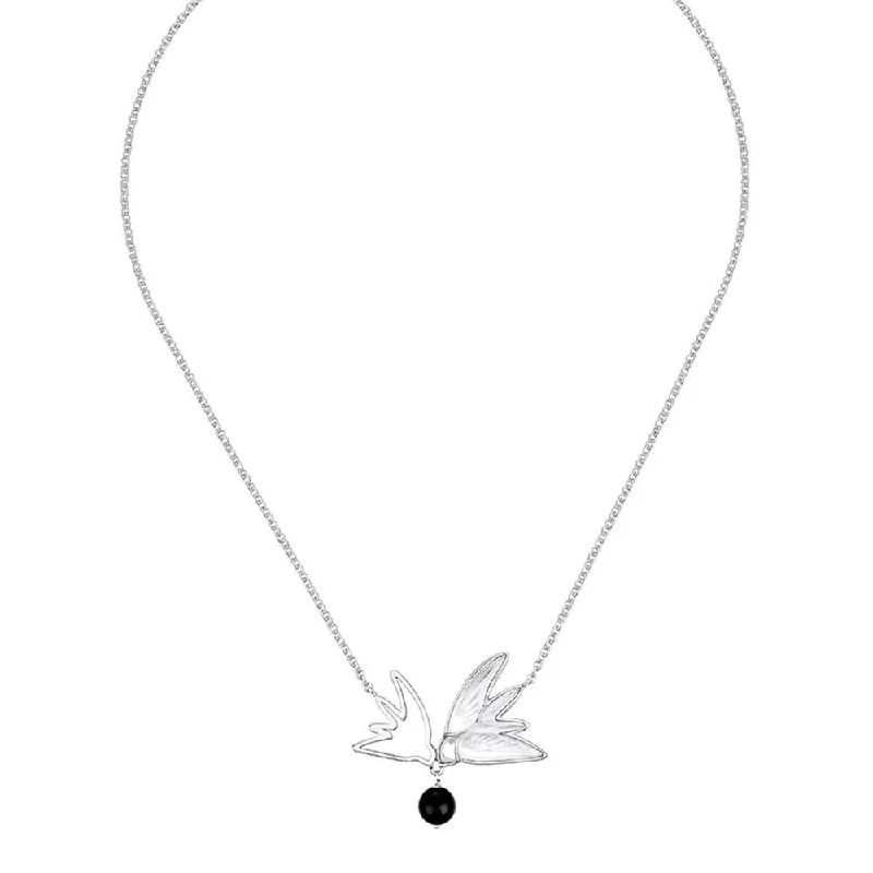 women's trendy necklace -Hirondelles Clear Crystal, Onyx & Silver Necklace