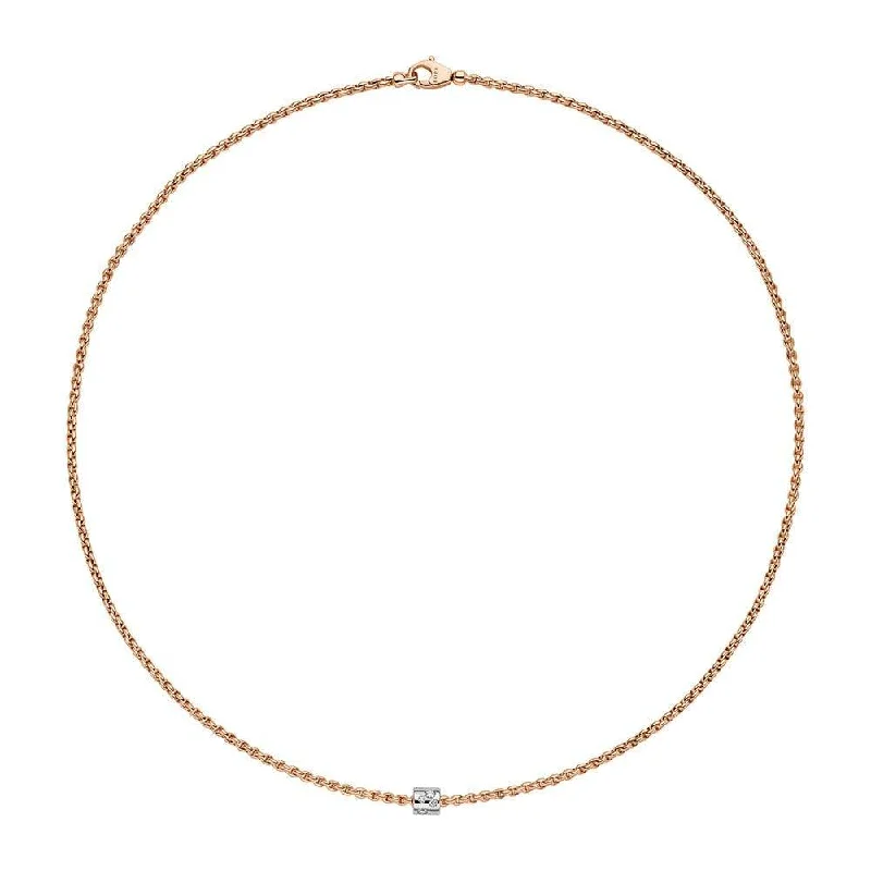 women's diamond necklace -Aria 18ct Rose Gold Necklace With Diamond Set Rondel