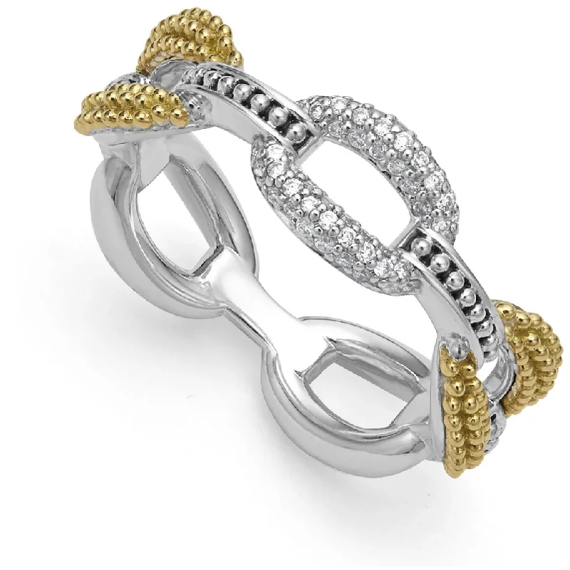 platinum engagement rings for women -Lagos 18k and Sterling Silver Caviar Lux Diamond Link Ring