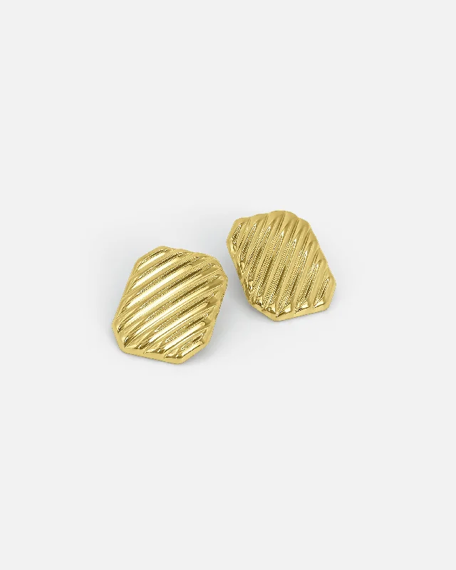 women's engraved earrings -RIBBED EARRINGS GOLD