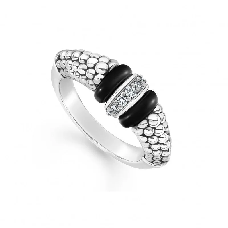 solitaire engagement rings with diamonds for women -Lagos Sterling Silver Black Caviar 1 Diamond Station Fashion Ring