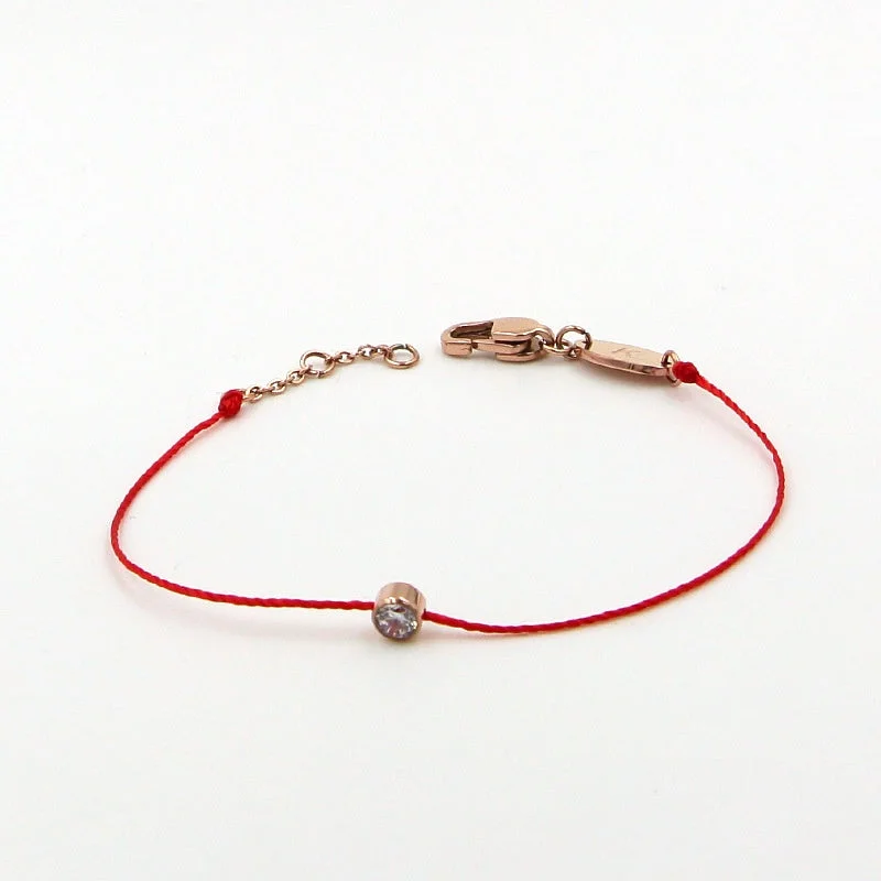 Rose Gold Full Red Rope Single Diamond Bracelet 15+5