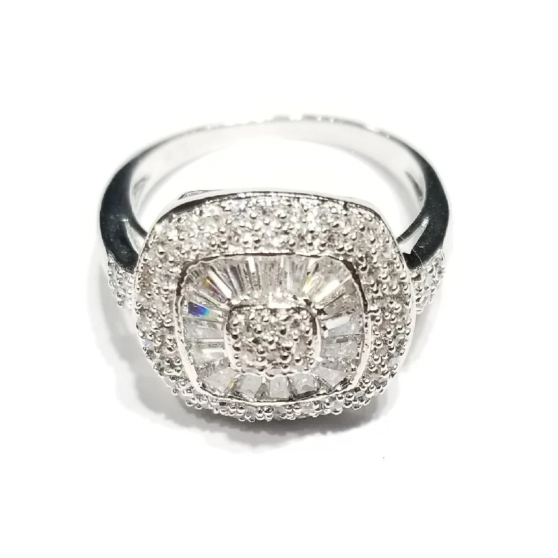 women's silver plated ring -Square Cut CZ Ring (Sterling Silver)