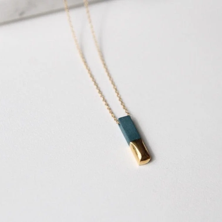 women's celestial necklace -Teal Gold Dipped Bar Necklace