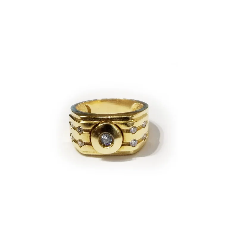 women's modern ring -Seven CZ Crystal Yellow Gold Ring