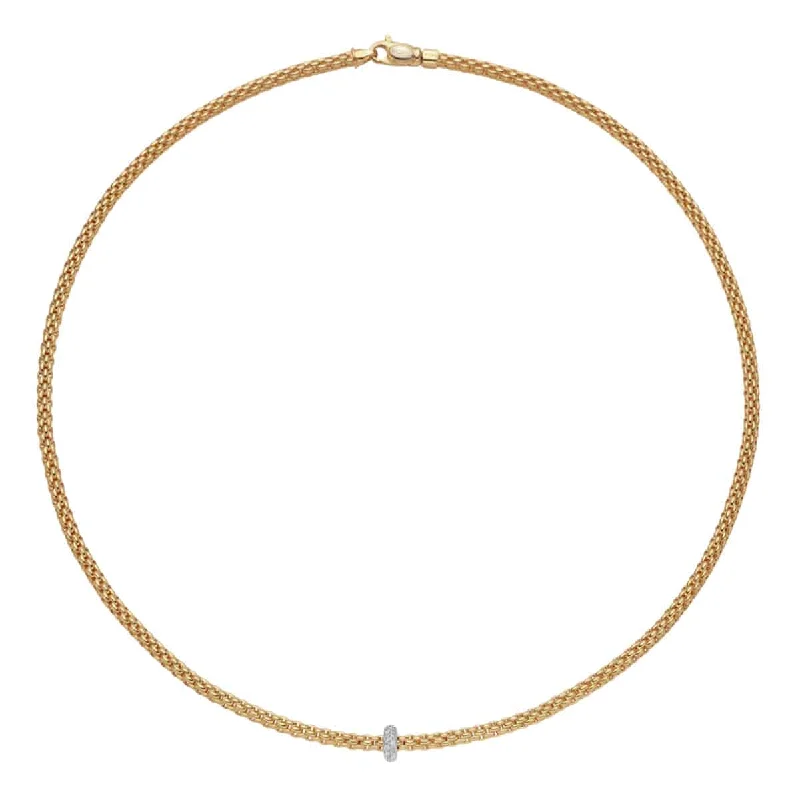 women's elegant gold necklace -Prima 18ct Yellow Gold Necklace With Diamond Set Rondel