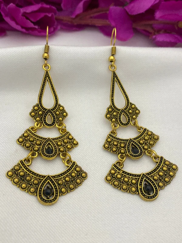 women's hoop earrings -Beautiful Yellow Color Antique Gold Long Hook Earrings