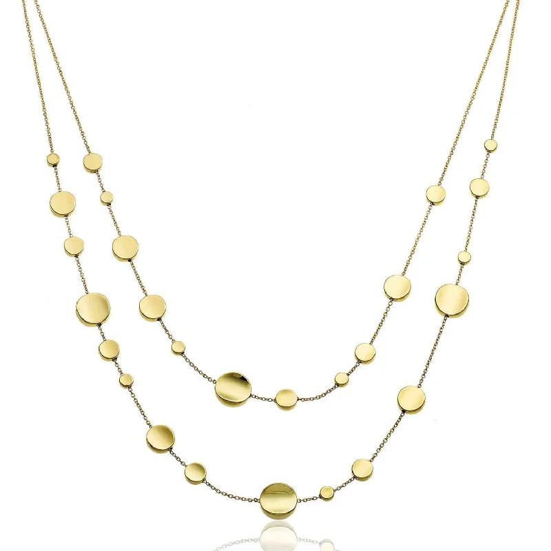 women's gold necklace -Armillas Glow 18ct Yellow Gold Flat Circle Double Row Necklace