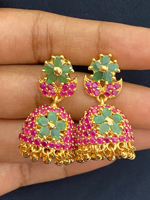 women's flower stud earrings -Appealing Multi Color Stoned Jhumka Earrings