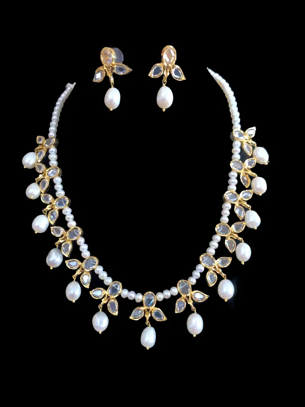 women's crystal necklace -ZAFRIN gold plated silver necklace set in fresh water pearls ( READY TO SHIP)