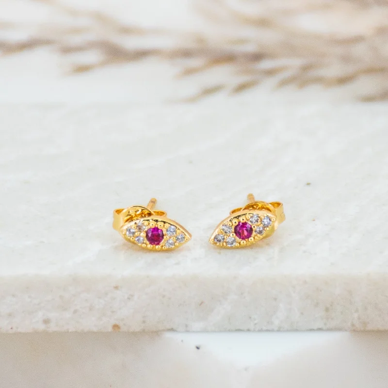 women's round diamond earrings -Evil Eye Tiny Studs