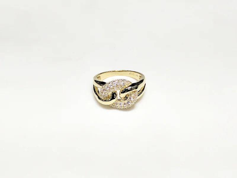 women's celestial ring -Iced Out Puffy Round Link Ring 10K