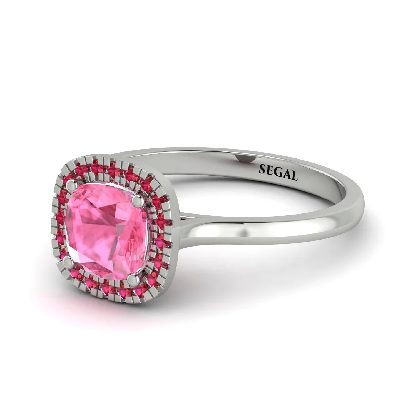 simple engagement rings for women -Vintage Classic Halo Cushion Pink Moissanite Ring - Skylar No. 812