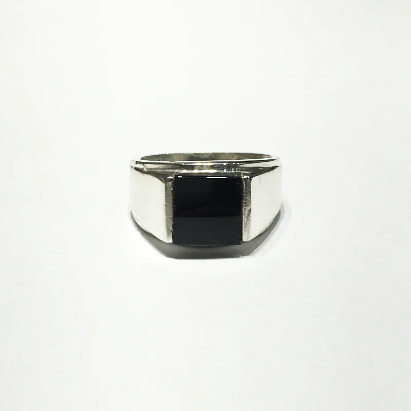 women's fashion ring -Square Black Onyx Silver Ring