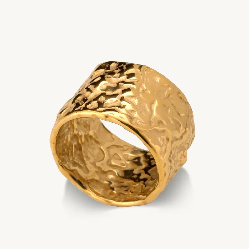 women's hammered ring -Crumble Paper Texture Ring