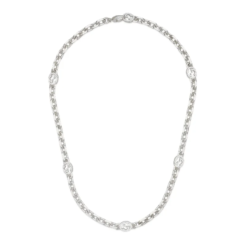 women's butterfly necklace -Gucci Interlocking Polished Sterling Silver 50cm Necklace