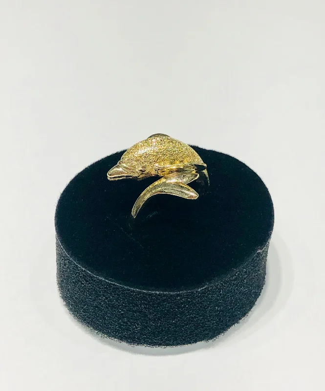 women's statement ring -Dolphin Sand Blast Finish Ring (14K)