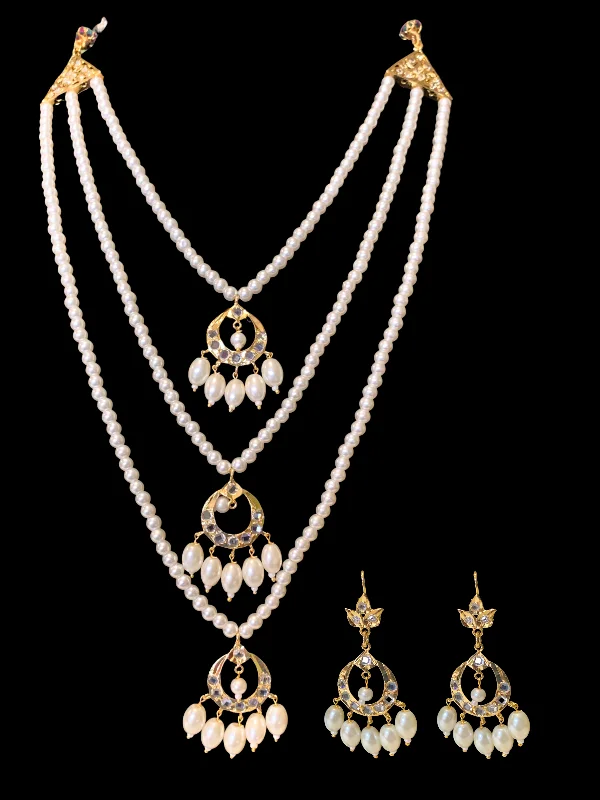 women's personalized necklace -SAT70 Seema three layer  necklace with chandbali- pearls   ( READY TO SHIP )