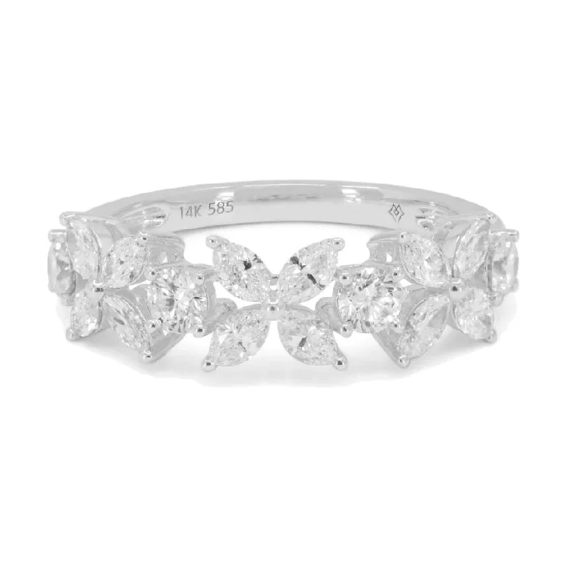 affordable princess cut engagement rings for women -14K White Gold Diamond Floral Band