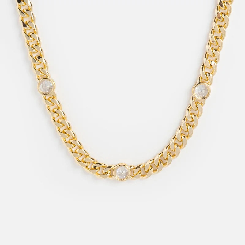 women's romantic gold necklace -Julian Triple Simulated Diamond Cuban Chain Necklace