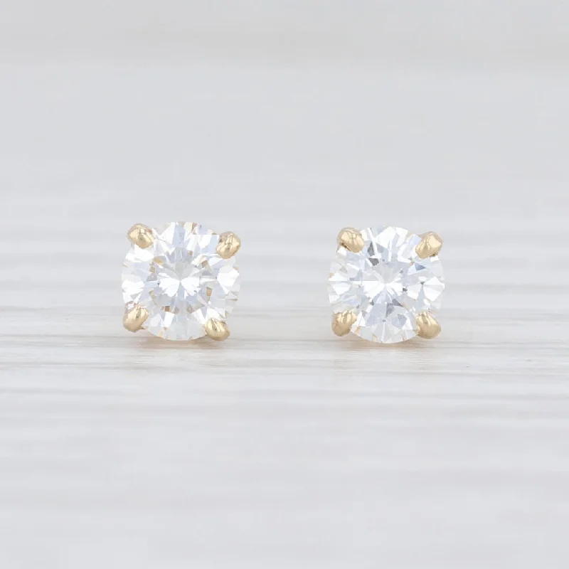 women's leaf earrings -New 0.70ctw Diamond Stud Earrings 14k Yellow Gold Round Solitaire Studs