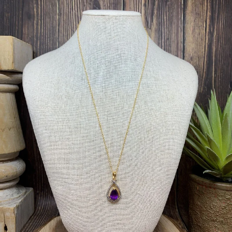 women's large pendant necklace -Sterling and Amethyst Teardrop Necklace