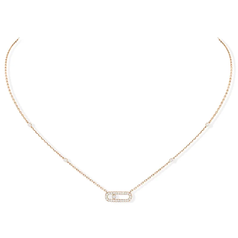 women's sophisticated necklace -18ct Pink Gold Move Uno Single Diamond And Pave Set Diamond Necklace