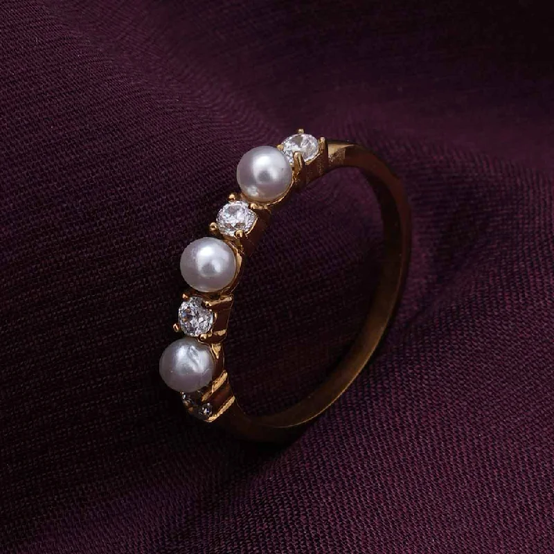 women's wedding ring set -Geometric Pearl Gold Ring