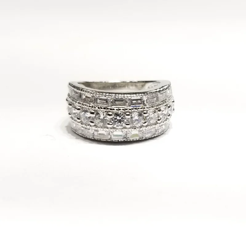 women's boho ring -Triple Layer CZ Ring (Sterling Silver)