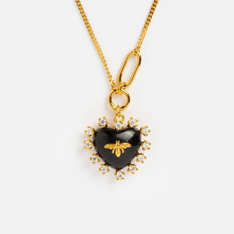 women's large crystal necklace -Heart Bee Necklace