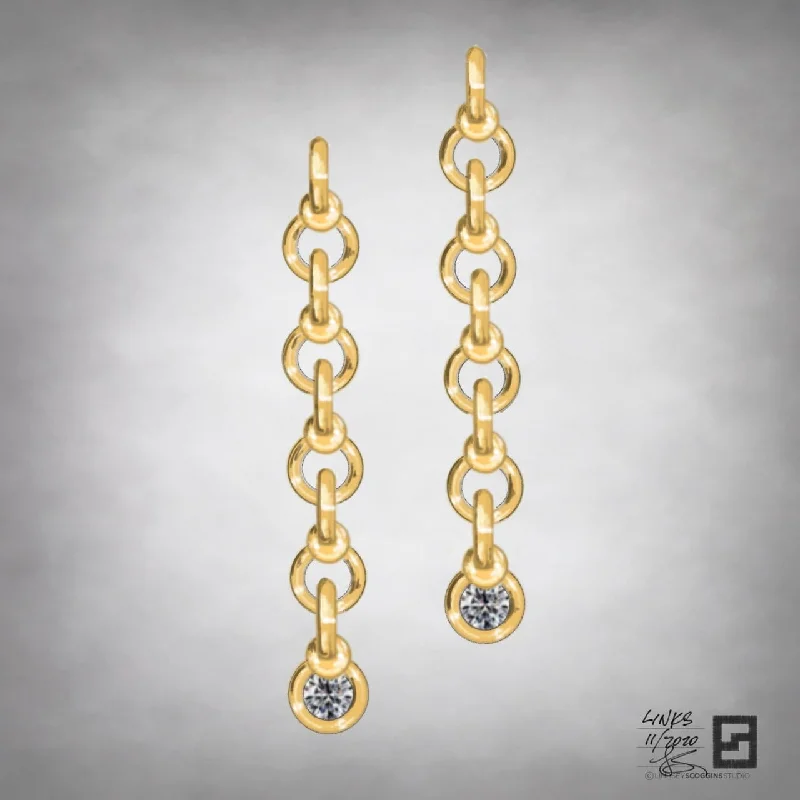 women's sparkly earrings -BALL AND CHAIN DIAMOND DROP EARRINGS