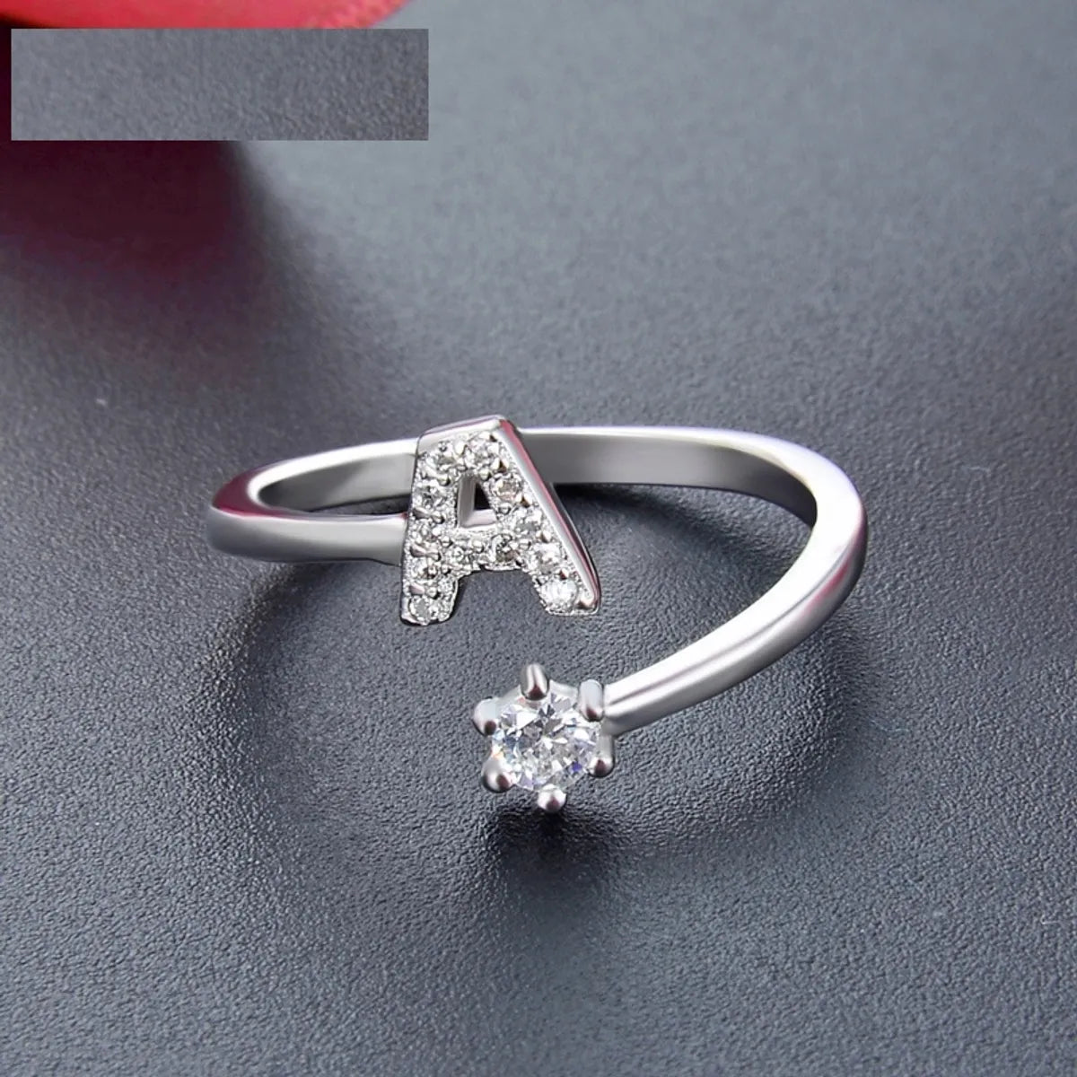 princess cut halo engagement rings for women -26 English Letters Diamonds Sterling Silver S925 Silver Ring Opening Jewelry