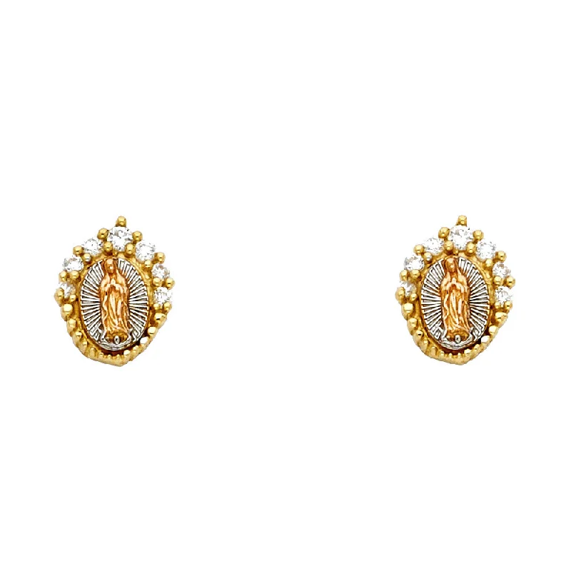 women's heart diamond earrings -14K Our Lady of Guadalupe Earrings CZ