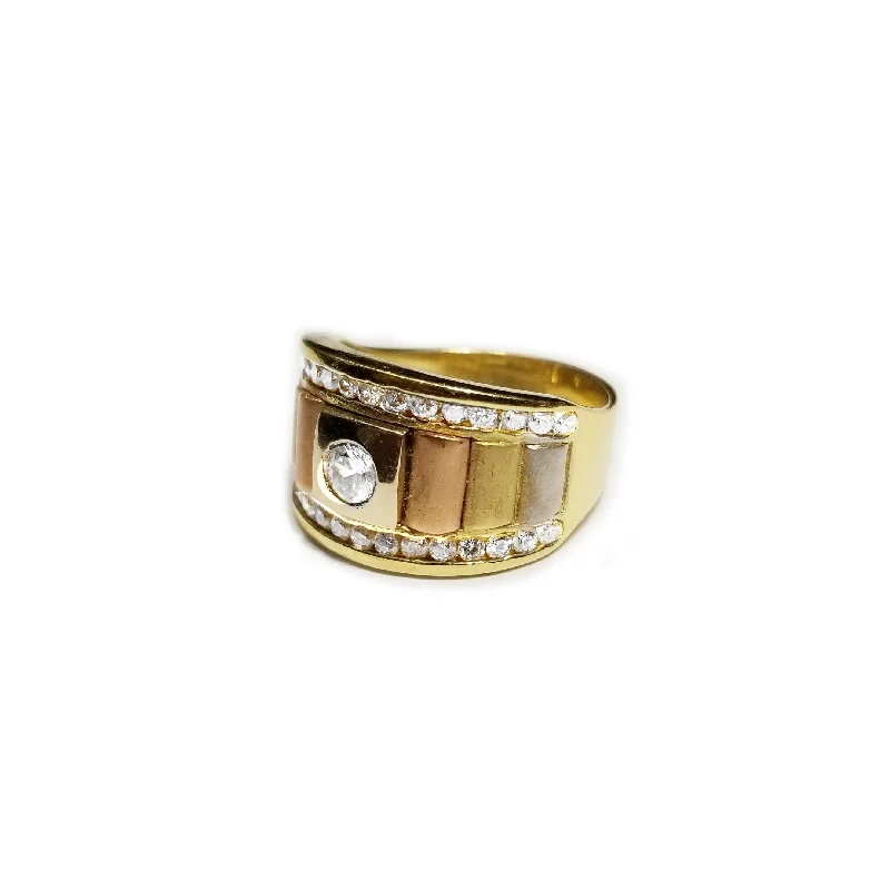 women's oval diamond ring -Crystalized Multi-Toned Gold Ring (14K)