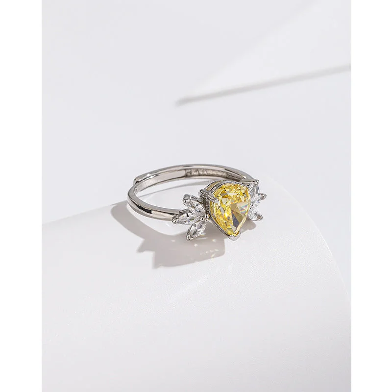 Yellow Diamond High Carbon Rhinestone Ring 925 Silver TC42