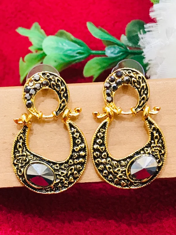 women's large hoop earrings -Attractive Gray Color Antique Gold Earrings For Women