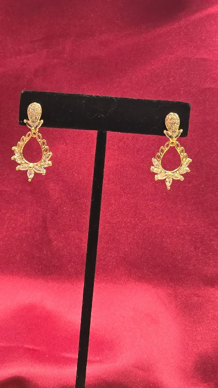 women's long drop earrings -Pretty Gold Plated Earrings With Anerican Diamond