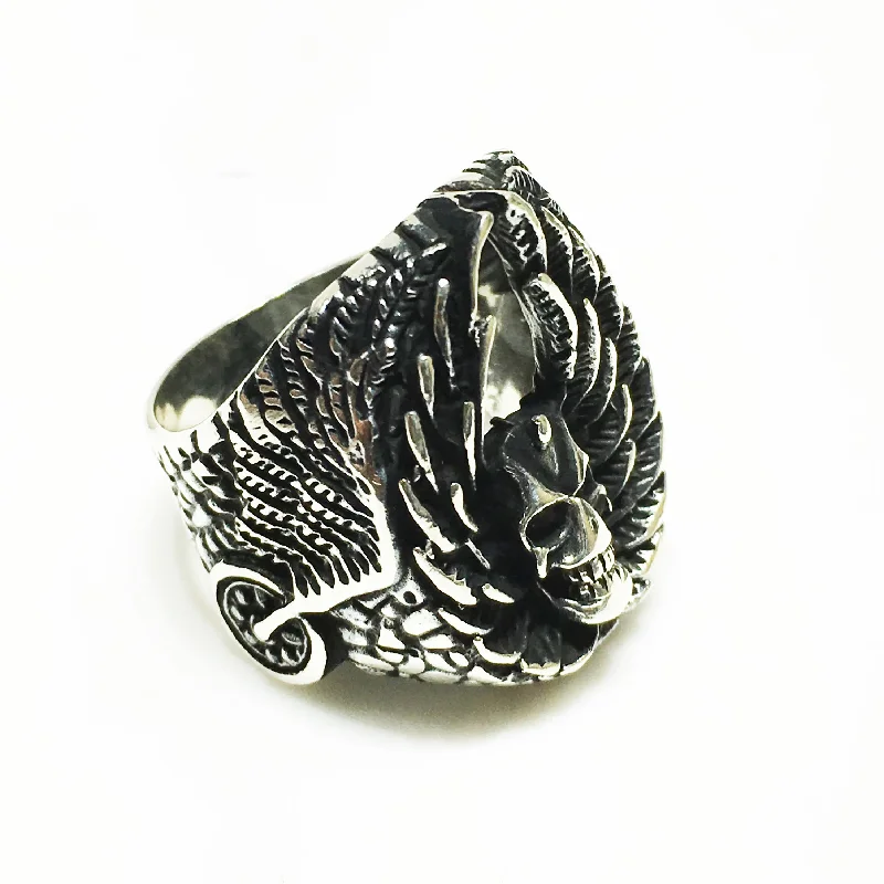 women's floral ring -Antique-Finish Demon Head Ring (Silver)