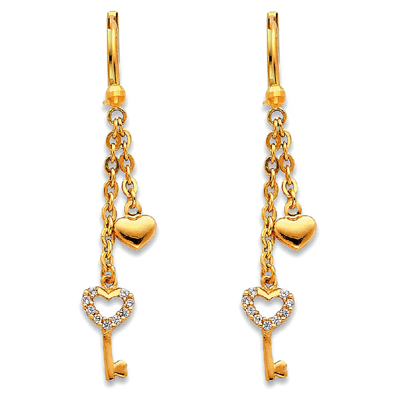 women's gold drop earrings -14KY CZ Hanging Earrings