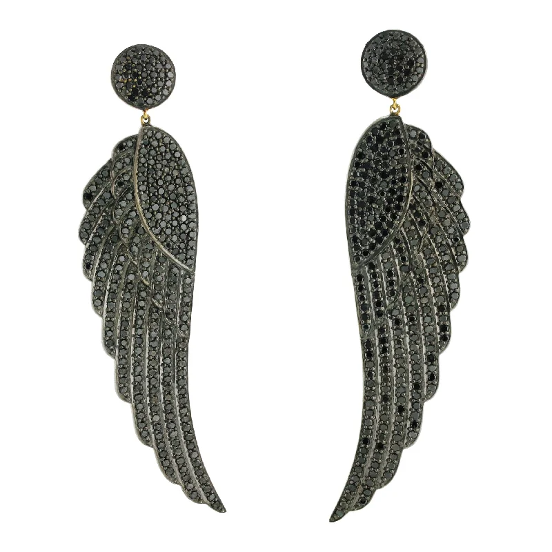 women's delicate earrings -BLack Diamond Wing Earrings